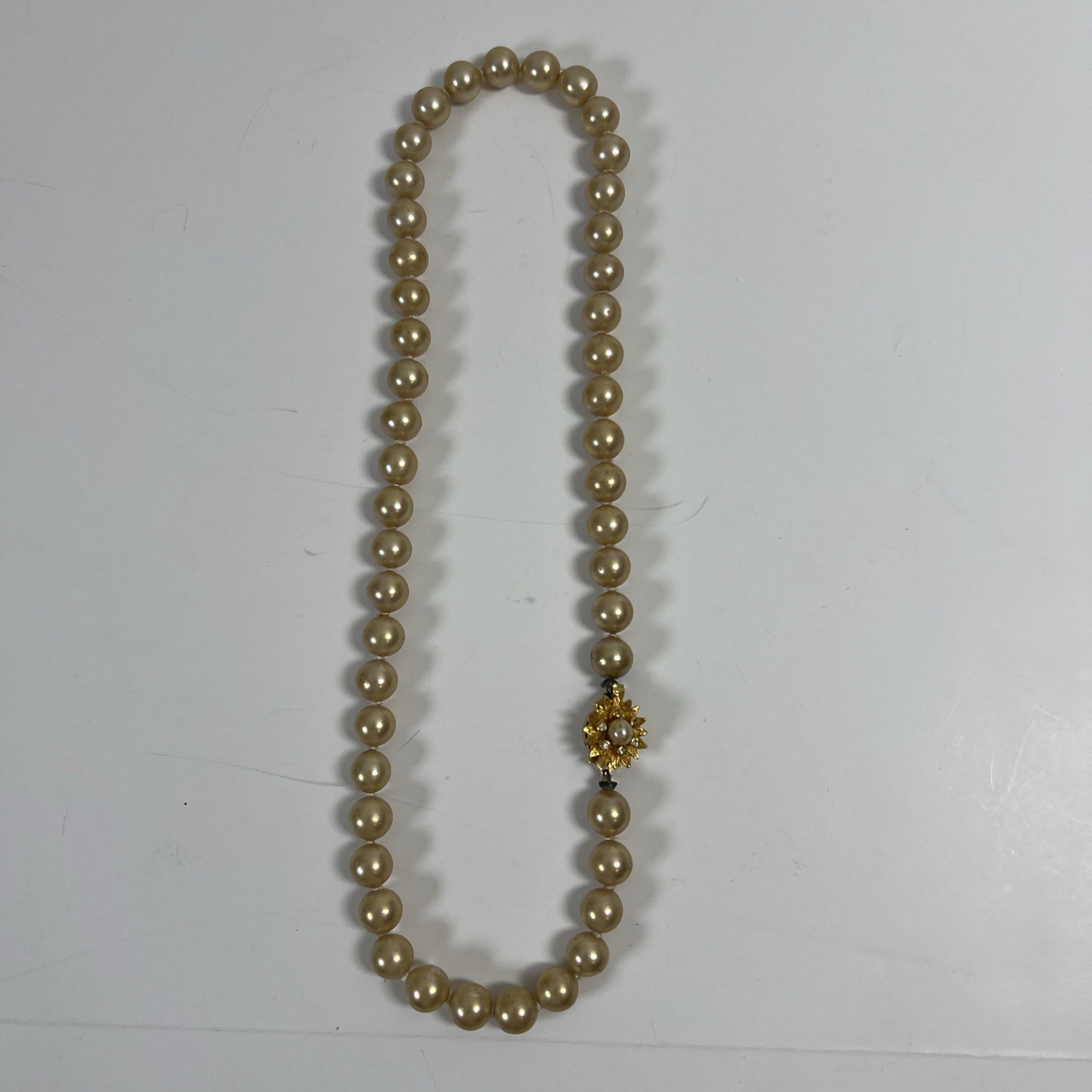 Vintage Champagne Cream Faux Pearl Hand Tied Choker Necklace 19 in Long Heavy