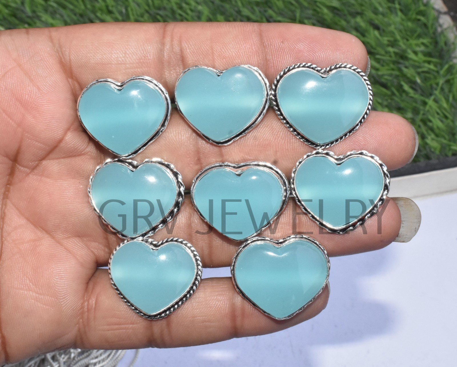 1-500 Pcs Chalcedon In Wholesale Stone Heart Ring Lot Bulk: Silver Plated Whr-73