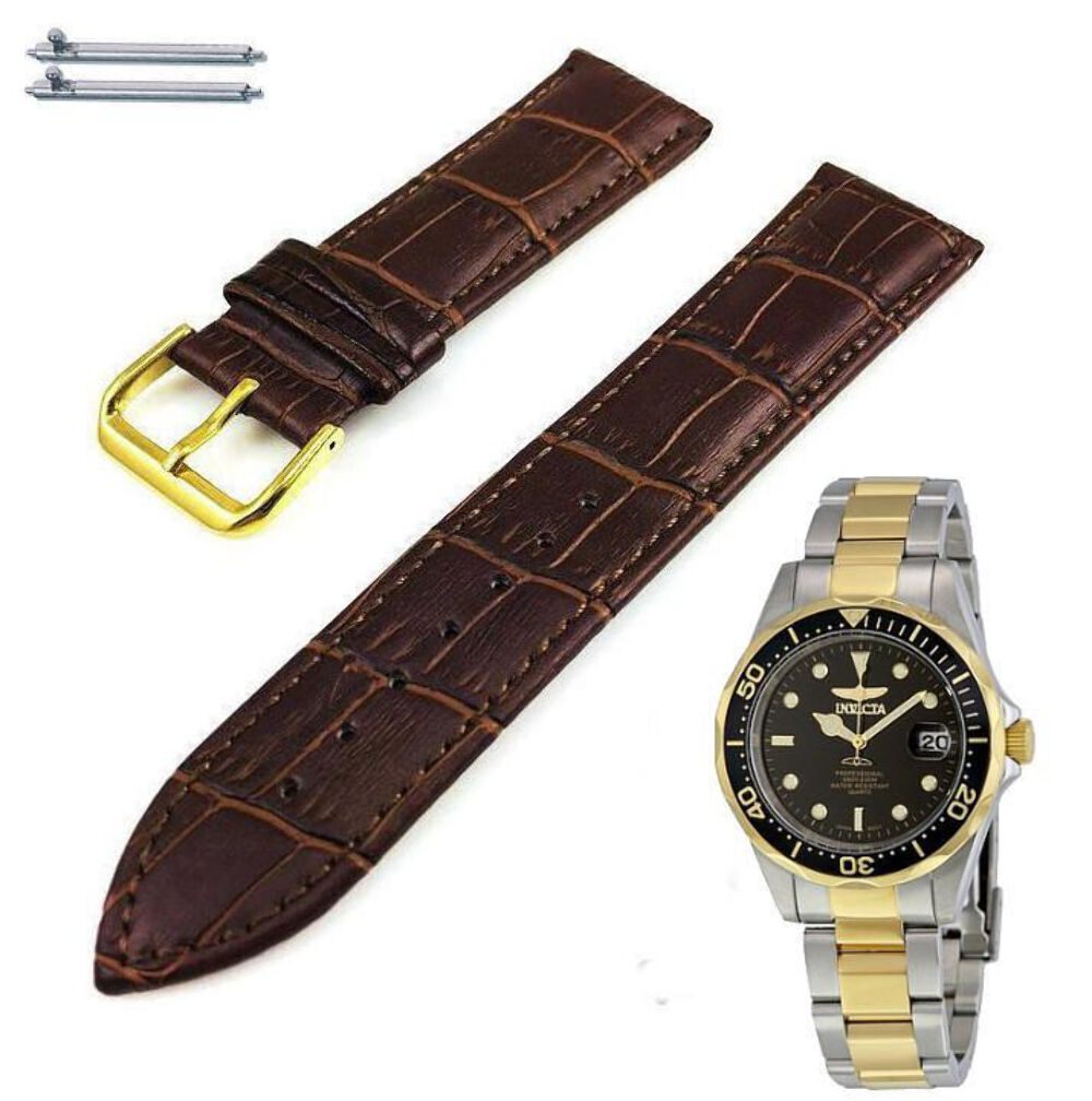 Brown Croco Leather Replacement Watch Band Fits Invicta Pro Diver 38mm #1081