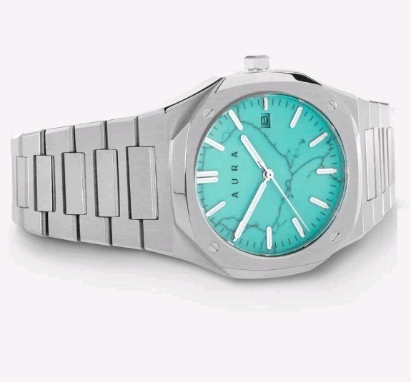 AURA 003: Steel/TurquoiseStainless SteelDate 003SKU: A2024-D111-STT-40
