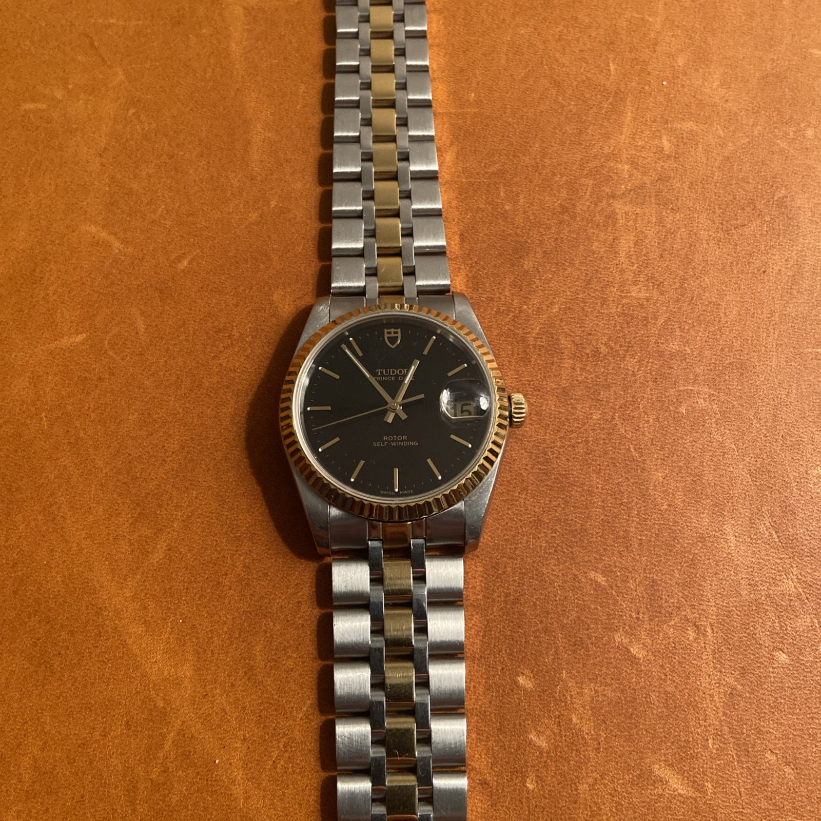 Tudor Prince Date 74033 Two-Tone Black Dial Circa 2002 Mens Watch 34mm