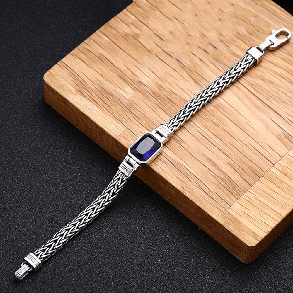 Solid 925 Sterling Silver Bracelet 6mm Wheat Square Bead Link Chain 34-35g 7.9in