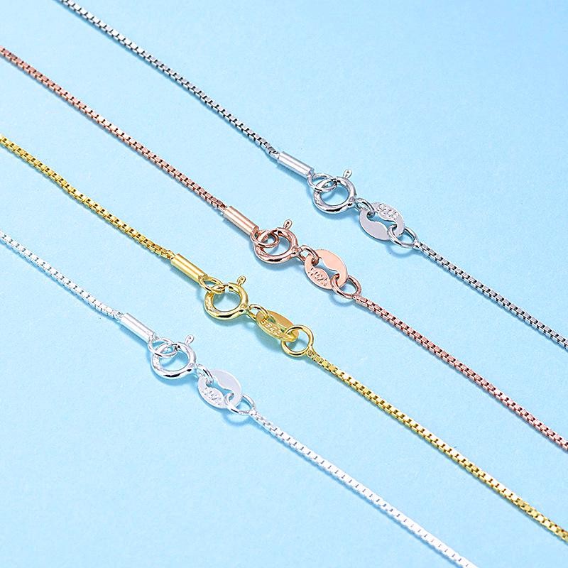 1PC Solid Silver Vermeil 0.8mm Wide Box Chain Necklace Gold/Silver 18″ FESV50