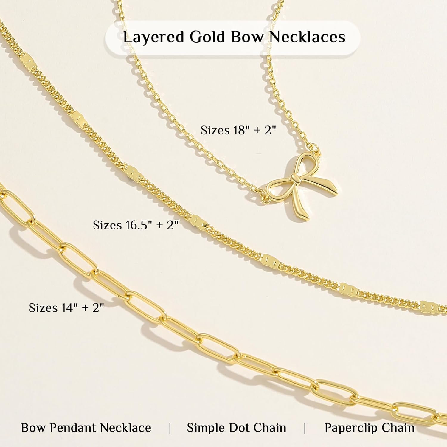 Layered Glod Bow Necklaces for Women 14K Gold Plated Stackable Dainty Choker Nec