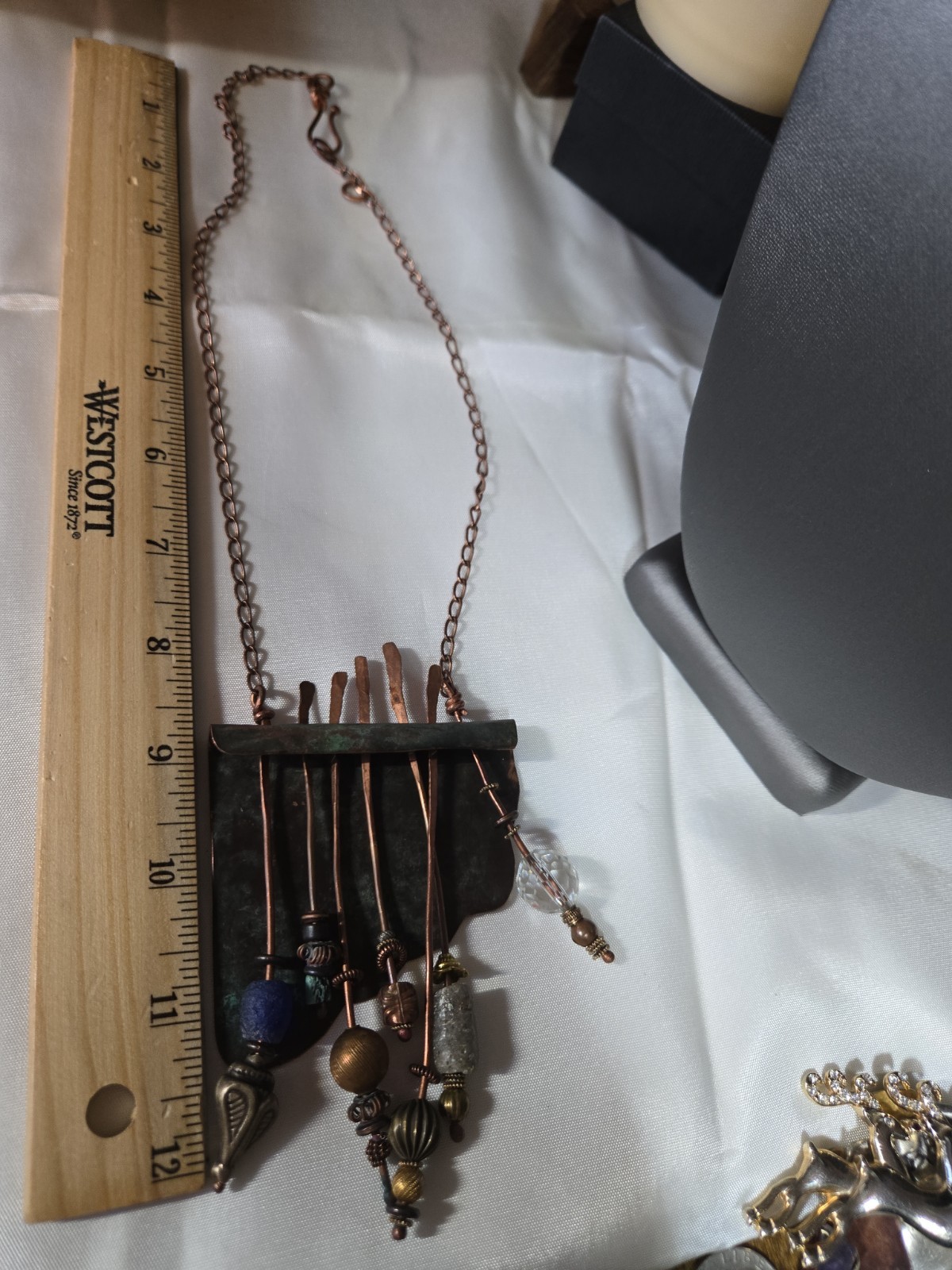Artisan Made Brutalist Art Deco Necklace Copper Mixed Media Handmade