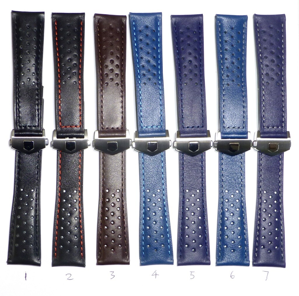 20mm, 22mm Perforated Genuine Leather Watch Band Strap with Deployment Clasp
