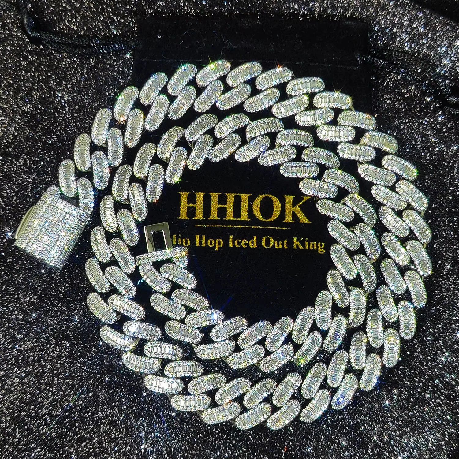 Diamond Iced Out Cuban Link Chain with Baguette CZ in Silver/Gold Plated