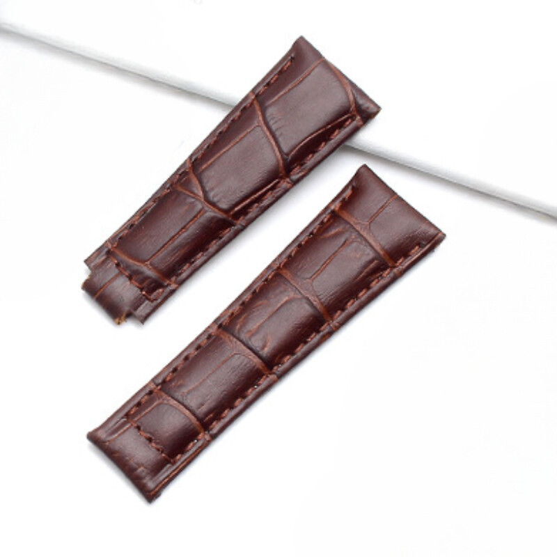Double Sided Genuine Leather Crocodile Grain Watch Straps Mens Band 20 for Rolex