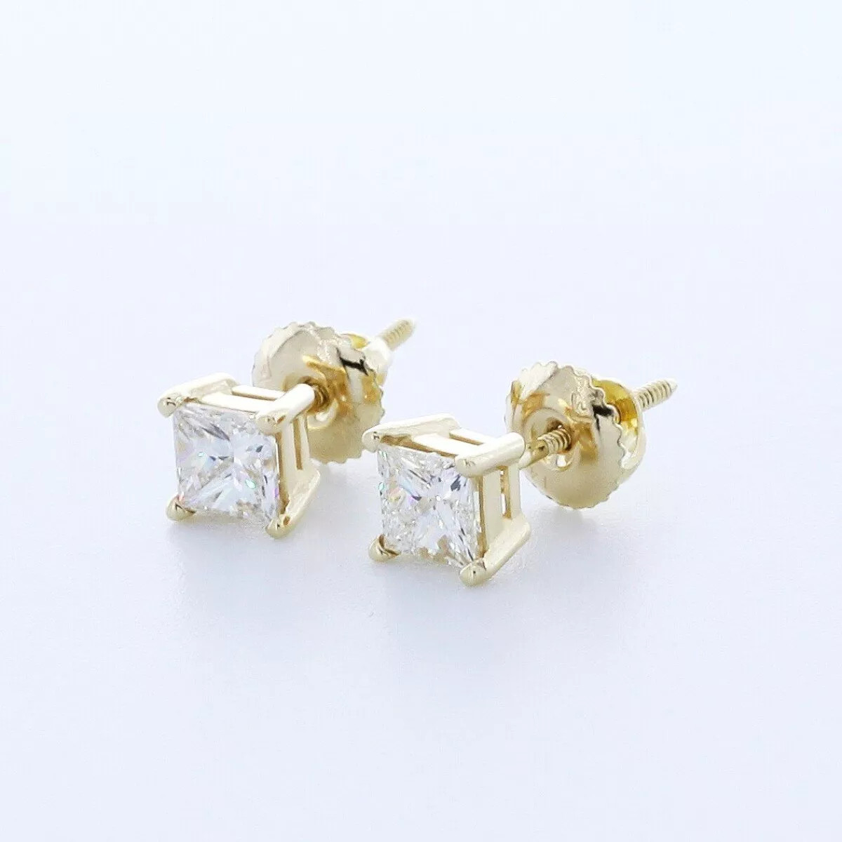 Stud Earrings Solid 14K Gold Classic 1.50 Carat Princess Natural Diamond G SI1