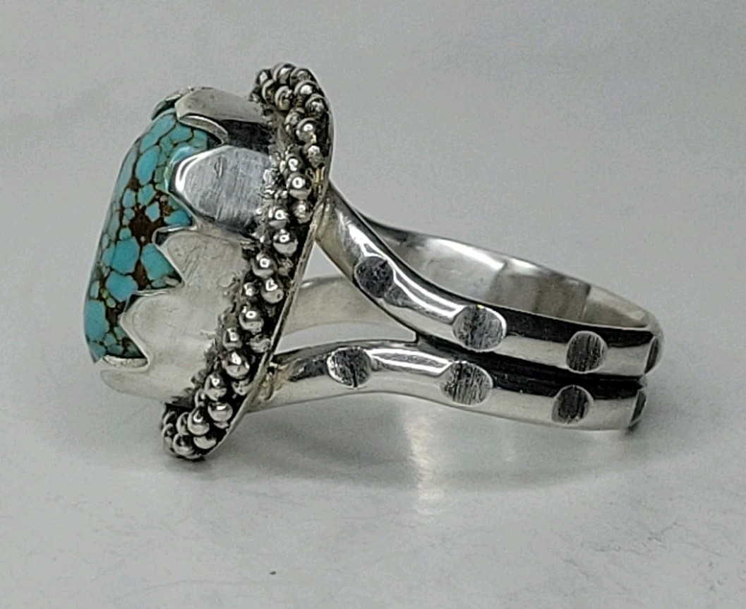 Number 8 Nevada Redweb Turquoise Sterling Silver Ring Size 8.25 Handmade