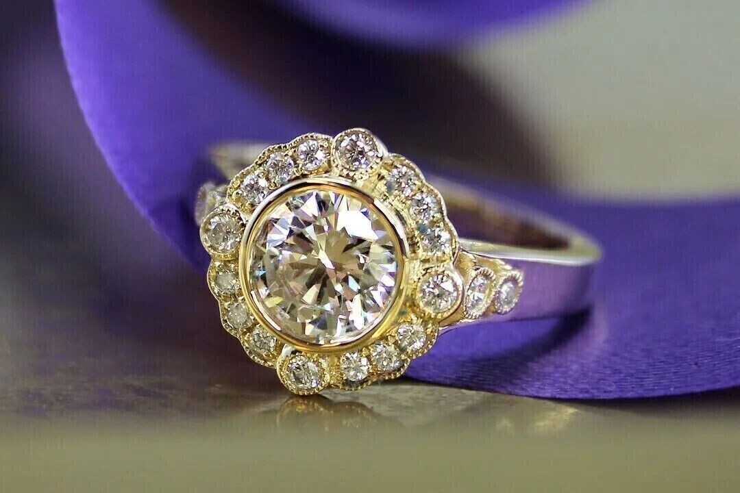 2Ct Round Cut Simulated Diamond Halo Engagement Ring 14k Rose Gold Plated