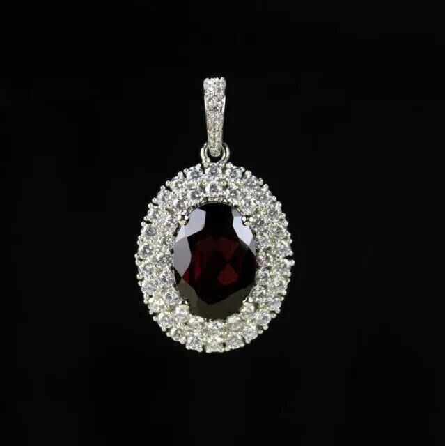 2Ct Oval Cut Simulated Garnet Halo Women’s Charm Pendant 14k White Gold Plated