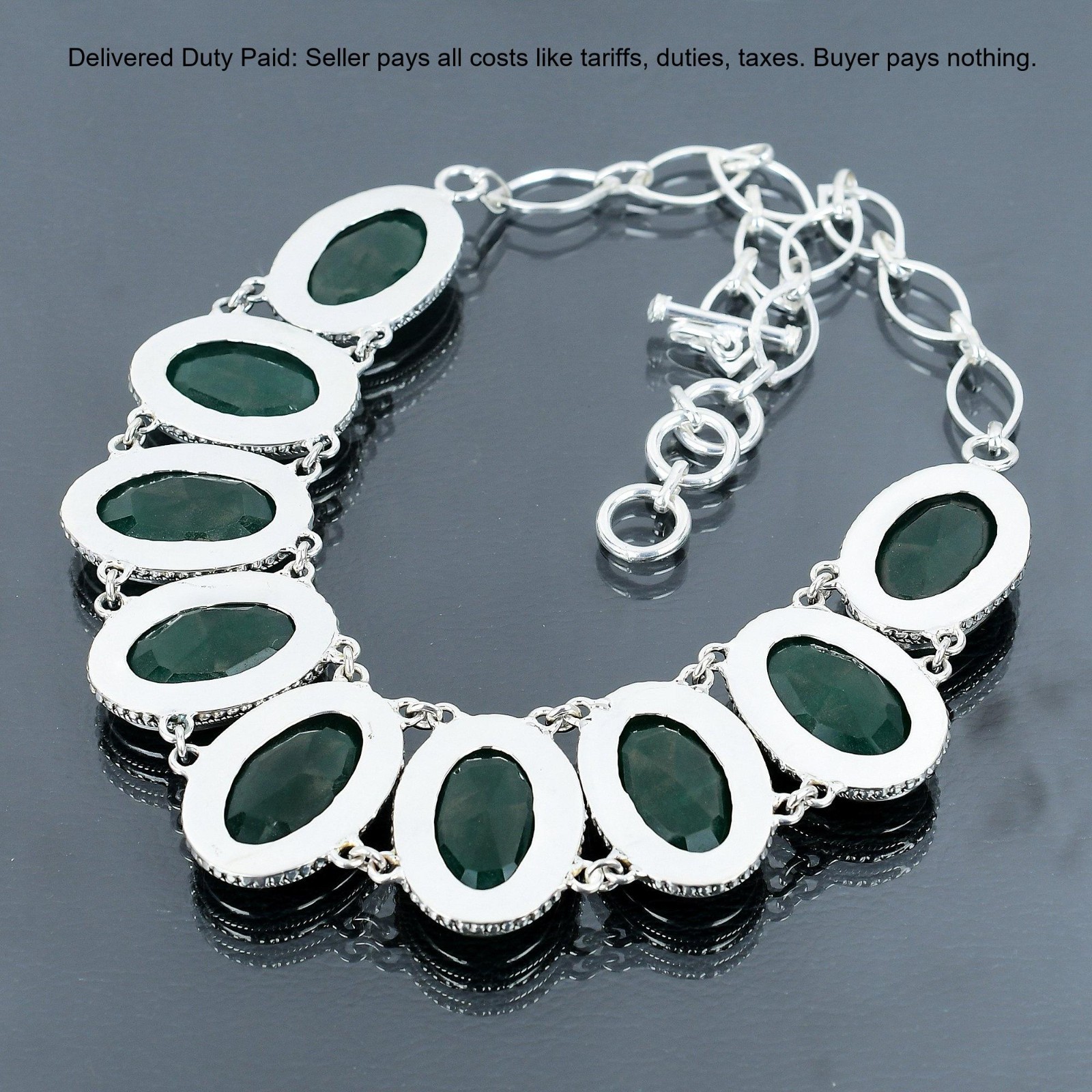 925 Silver Zambian Emrald Gemstone Bezel New Chain Vintage Wife Necklace Jewelry