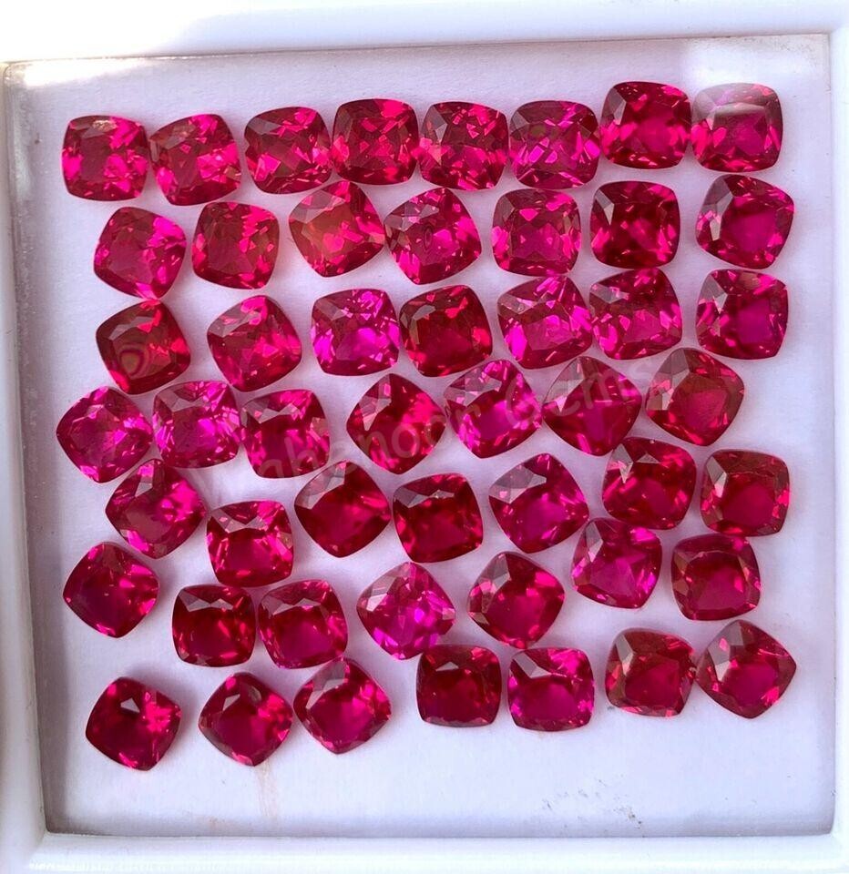 50 Pcs Natural Red Mogok Ruby Cushion 6.00 MM Certified Treated Loose Gemstone