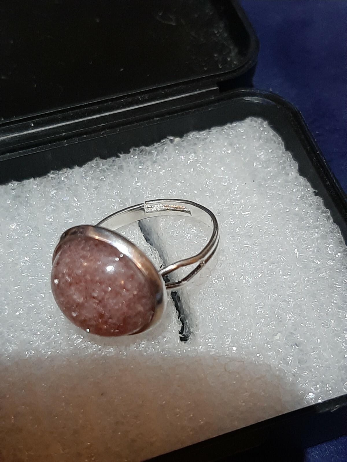 Pink Mica Ring 14mm gem stone stainless steel adjustable any size fits all