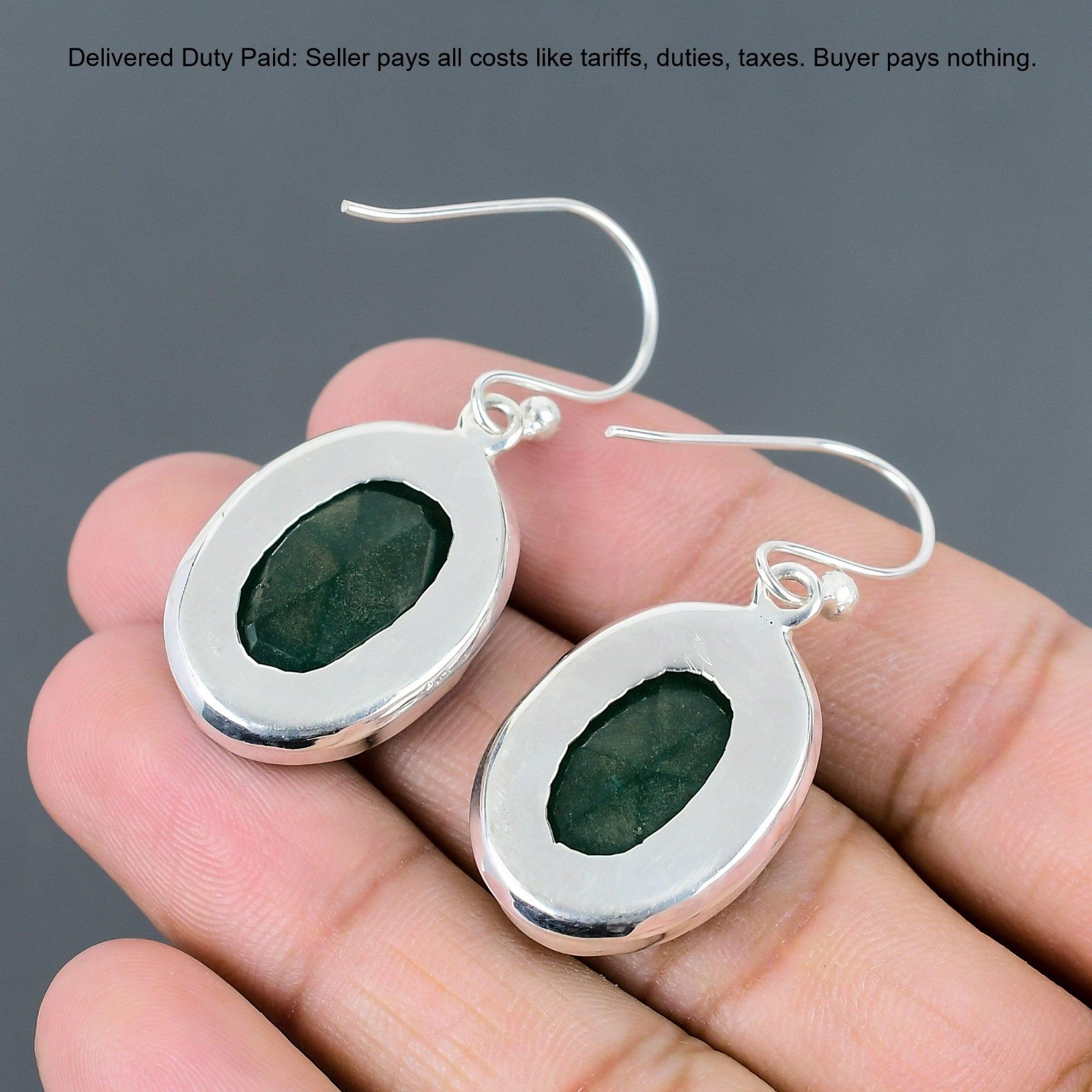 Valentines Sale 925 Sterling Silver Zambian Emrald Stone Drop Dangle Earrings