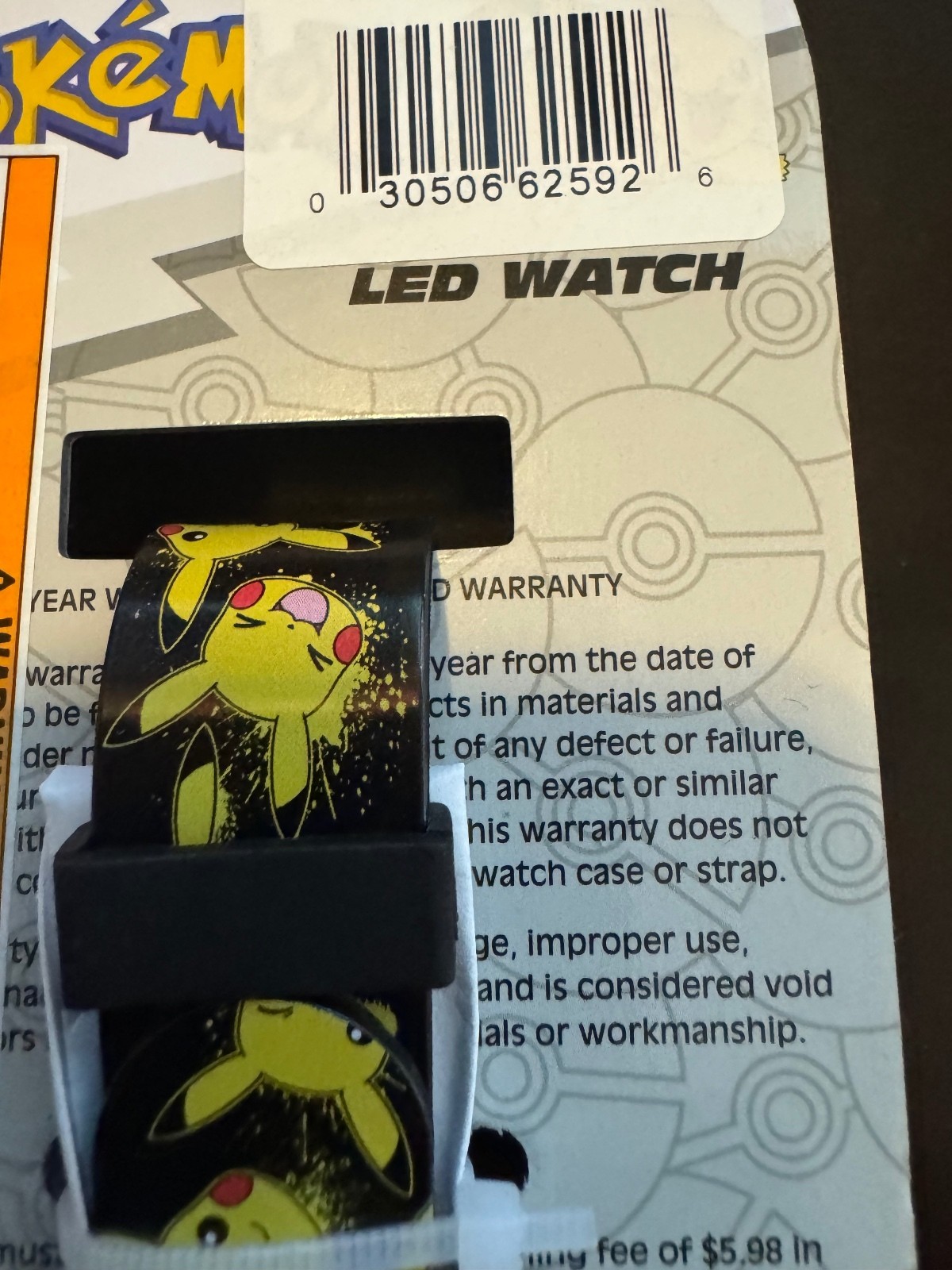 Pokémon Pikachu LED Digital Watch Black Kids Accutime POK4433FB New
