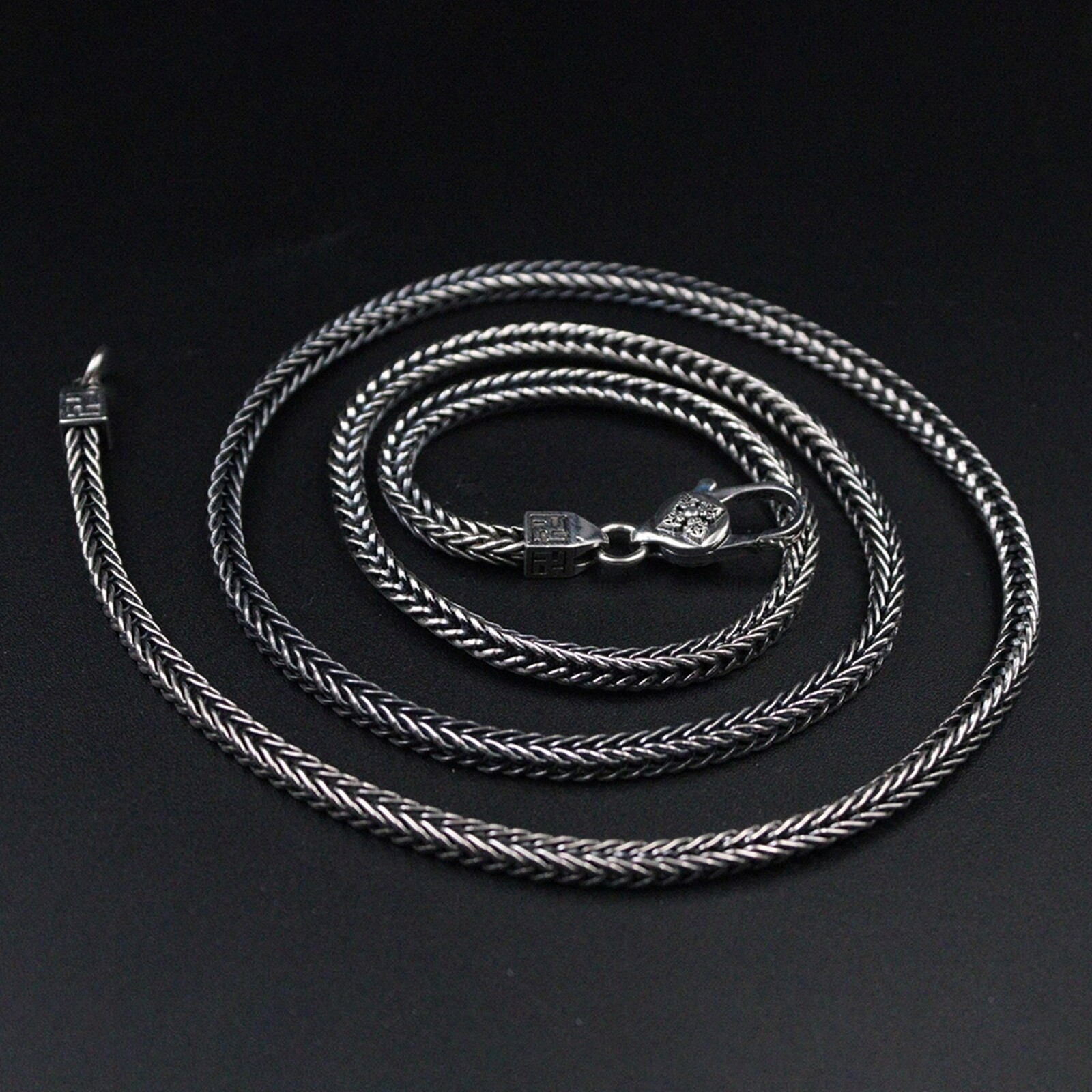 Real 925 Sterling Silver Necklace Men’s 3.5mm Square Wheat Chain 26inch 32-33g