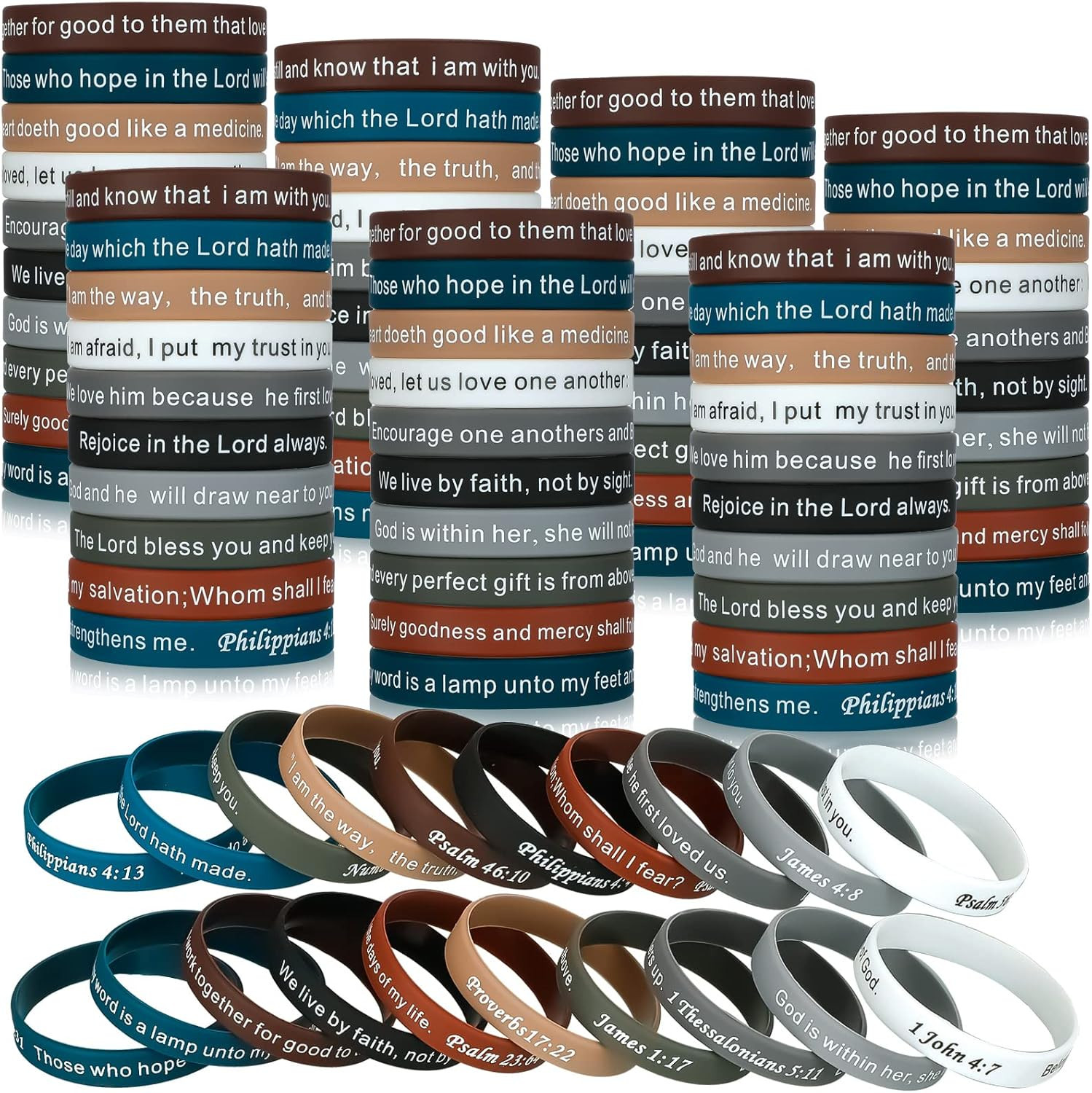 120 Pieces Bible Verses Bracelets Motivational Quote Rubber Wristbands Religious