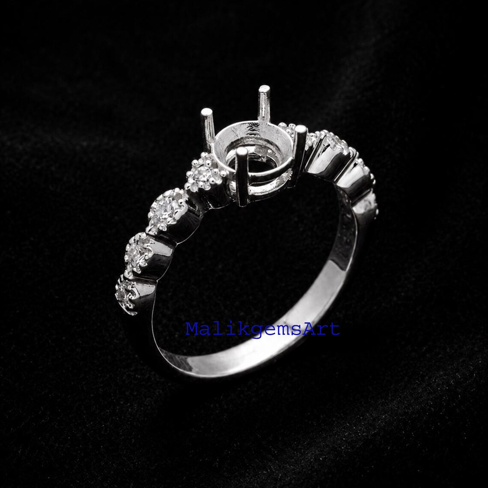 5X5 MM Round Cut CZ Stone Semi Mount Ring 925 Sterling Silver Setting Ring #55