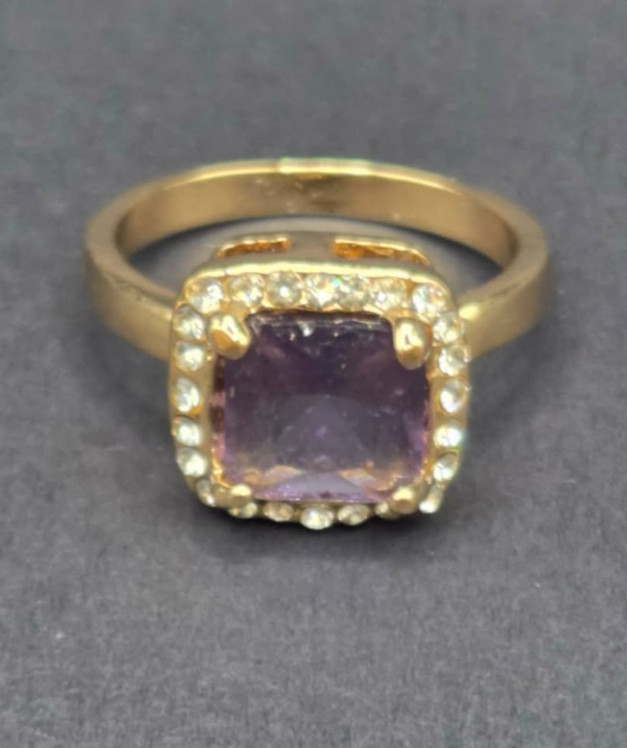 Amethyst and Gold Tone Cushion Cut Halo Cocktail Ring New
