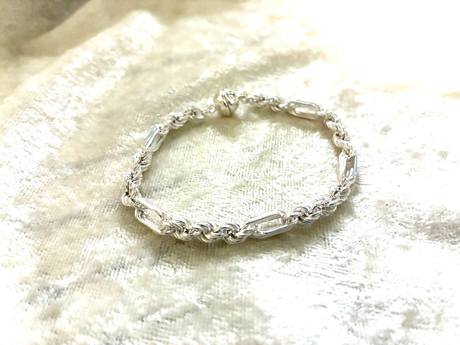 ULTRA FINE 950 SILVER FIGAROPE CHAIN MAGNETIC CLASP BRACELET, SZ SMALL (M4930-52