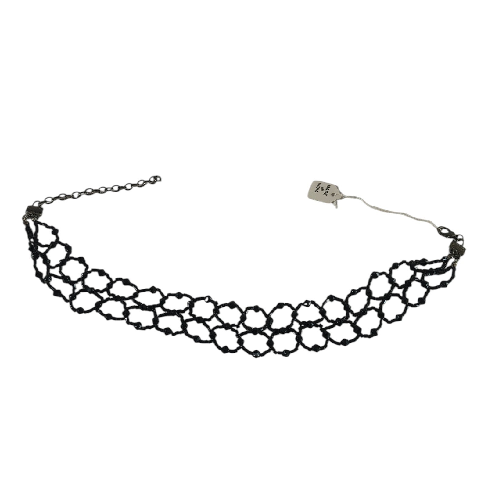 Woven Cord Choker Necklace Gothic Retro Y2K Black Beaded Crochet 11″-14″ in