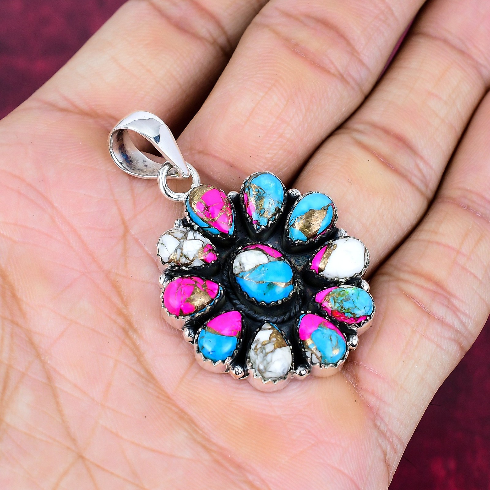 Cotton Candy Turquoise Gemstone Handmade 925 Sterling Silver Pendant Jewelry