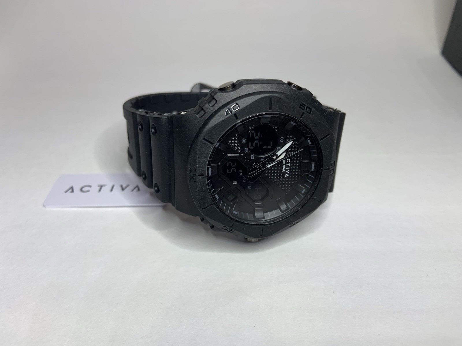 Activa Men’s Analog-Digital Quartz Watch 30m Black Rubber Strap 48-52mm w/ Box