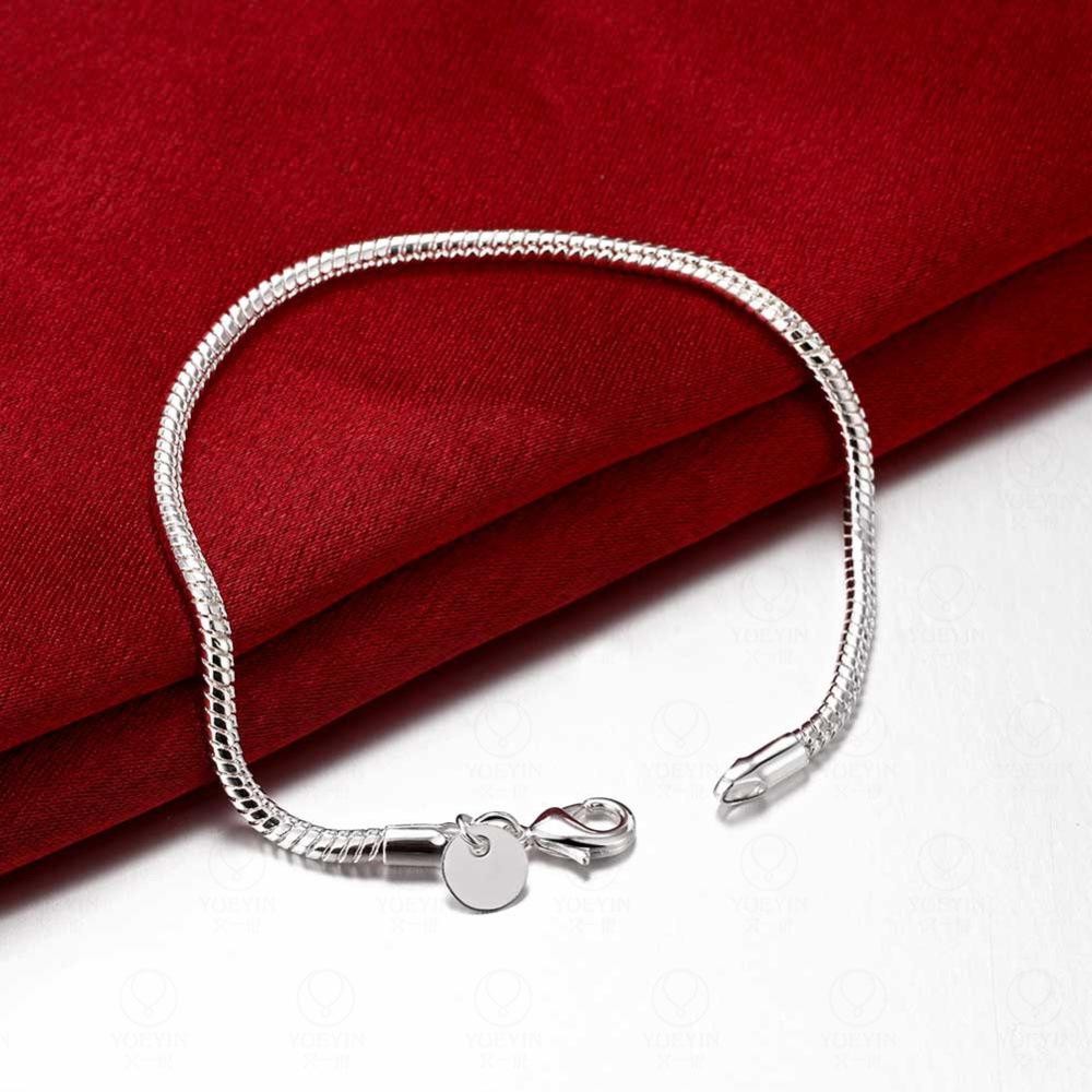 925 Sterling Silver 16-23cm 3mm Snake Chain Bracelet for Women Men Fashion