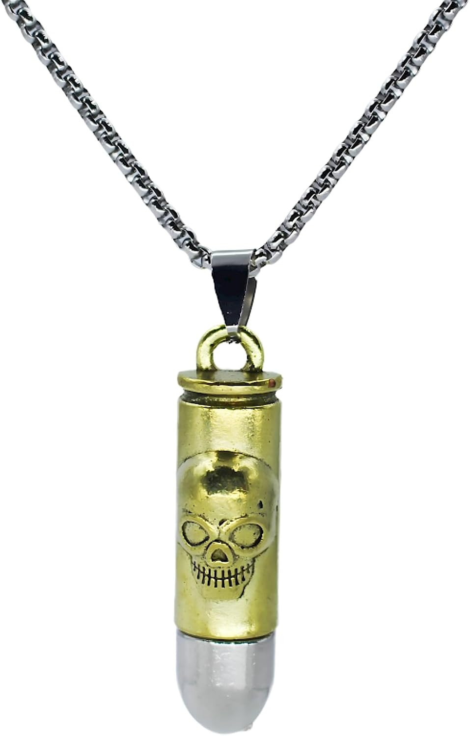 Men’S Alloy Pendant Vintage Imitation Bullet Necklace, Stainless Steel Chain 24