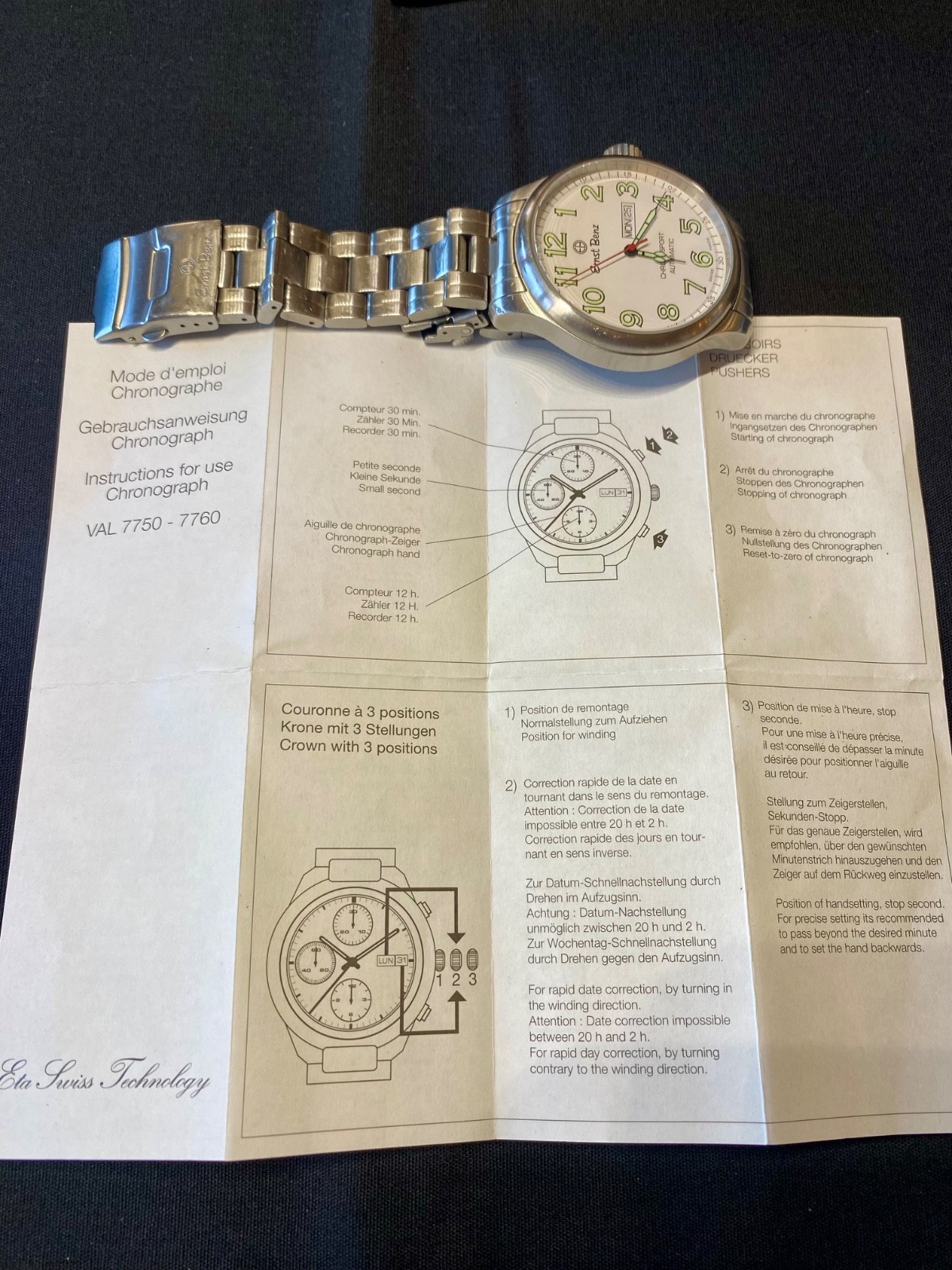 Ernst Benz 47mm ChronoSport Automatic 10200 – RARE White Face Dial Watch