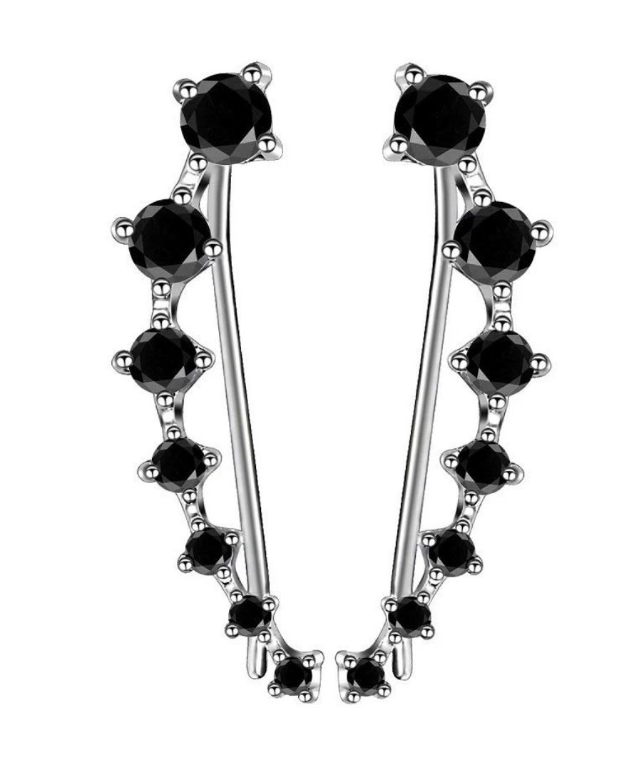 Black Diamond Climbers Cuff Wrap Cubic Zirconia 925 Sterling Silver Fashion S…