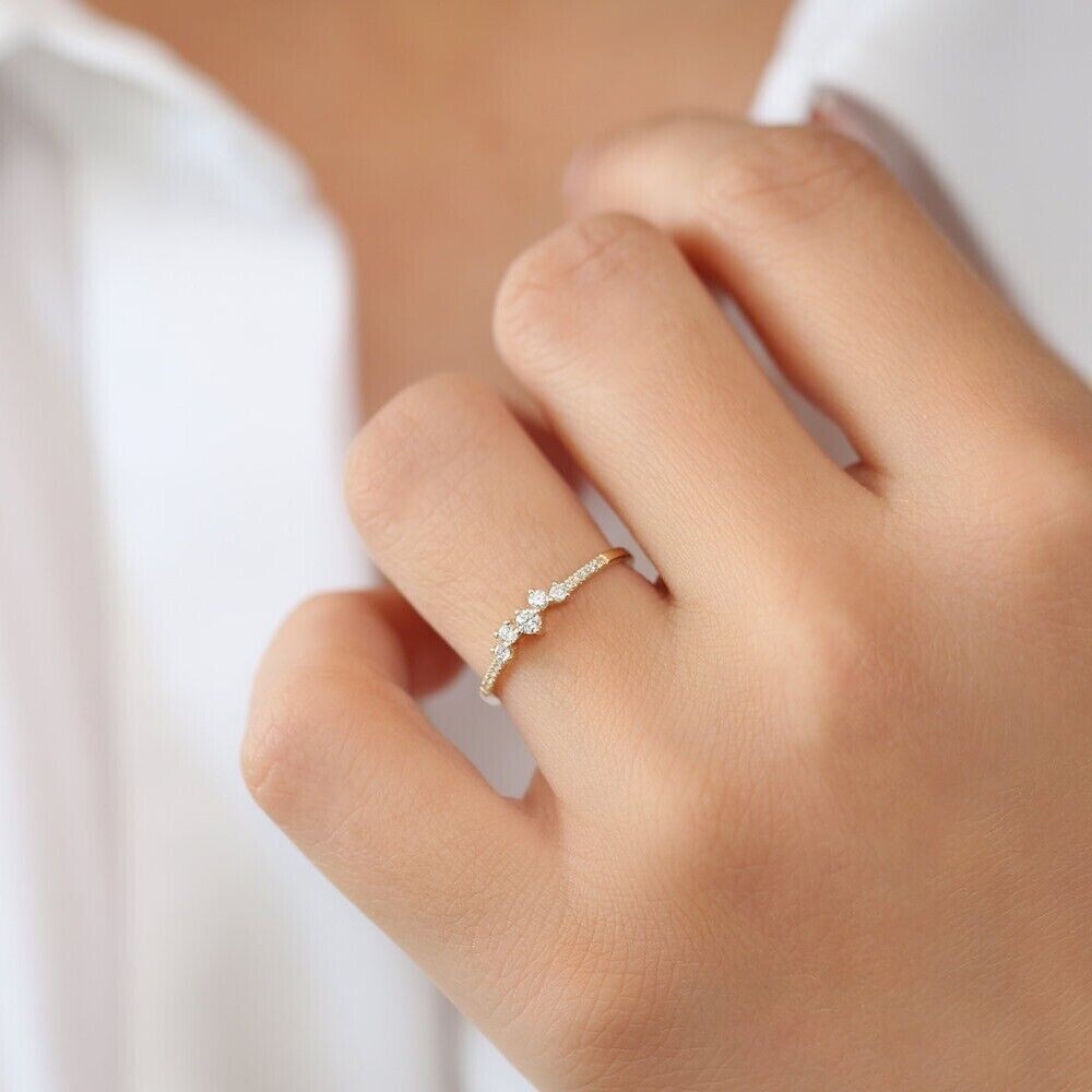 1.6 CT CZ Stackable Pretty Ring 925 Silver Plated Thin Ring For Wedding Gifts