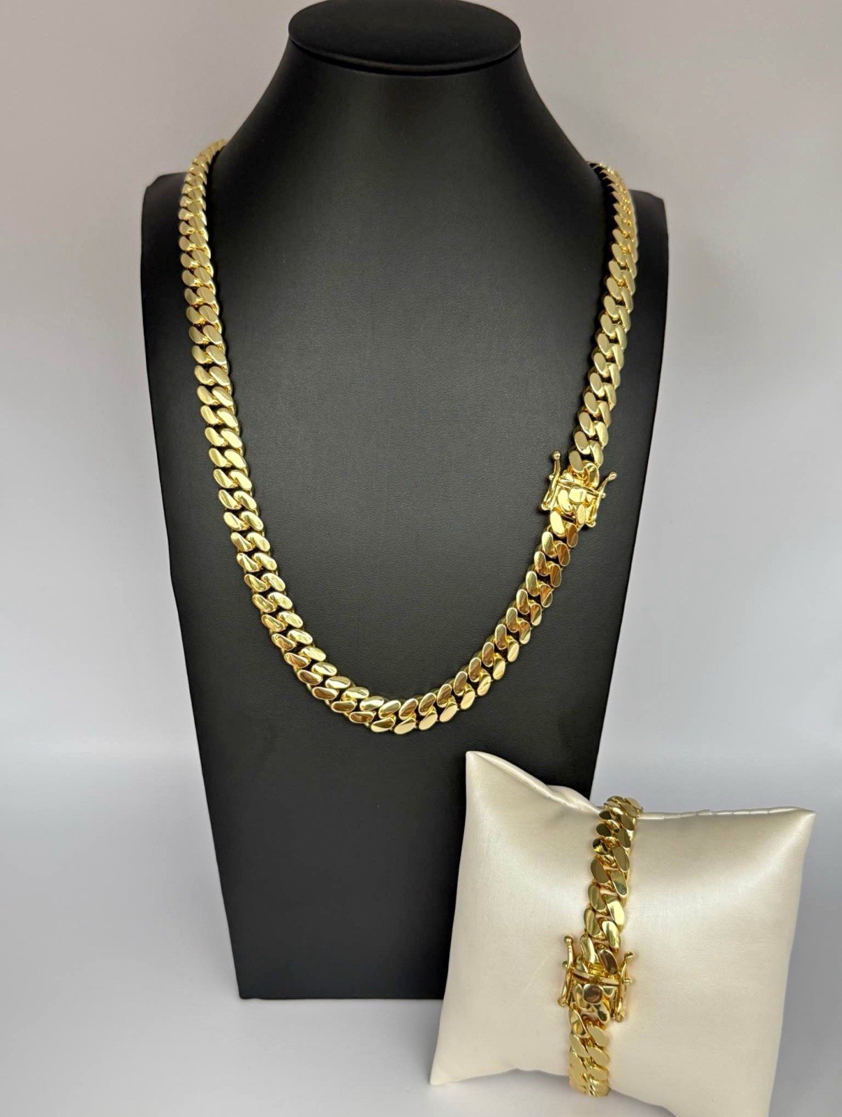 10mm | 12mm | 14mm Miami Cuban Link Gold Plated Chain & Bracelet Luxury Set