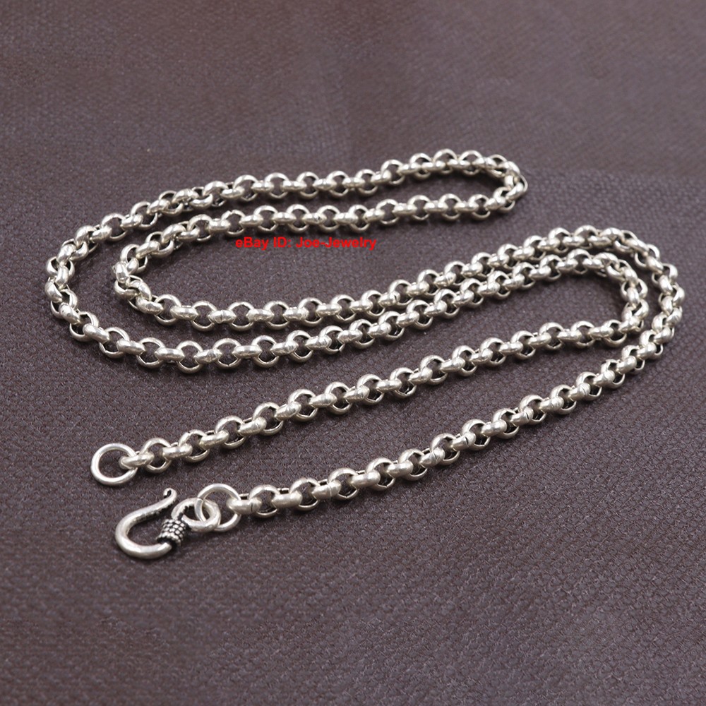 Real 925 Sterling Silver Necklace 5mm Rolo Link Chain Necklace 25.6inch 25-26g