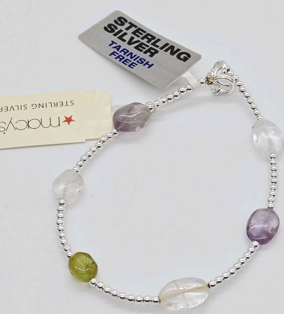 Bracelet Sterling Silver Signed 925 Macy’s Genuine Stone 7.25 in