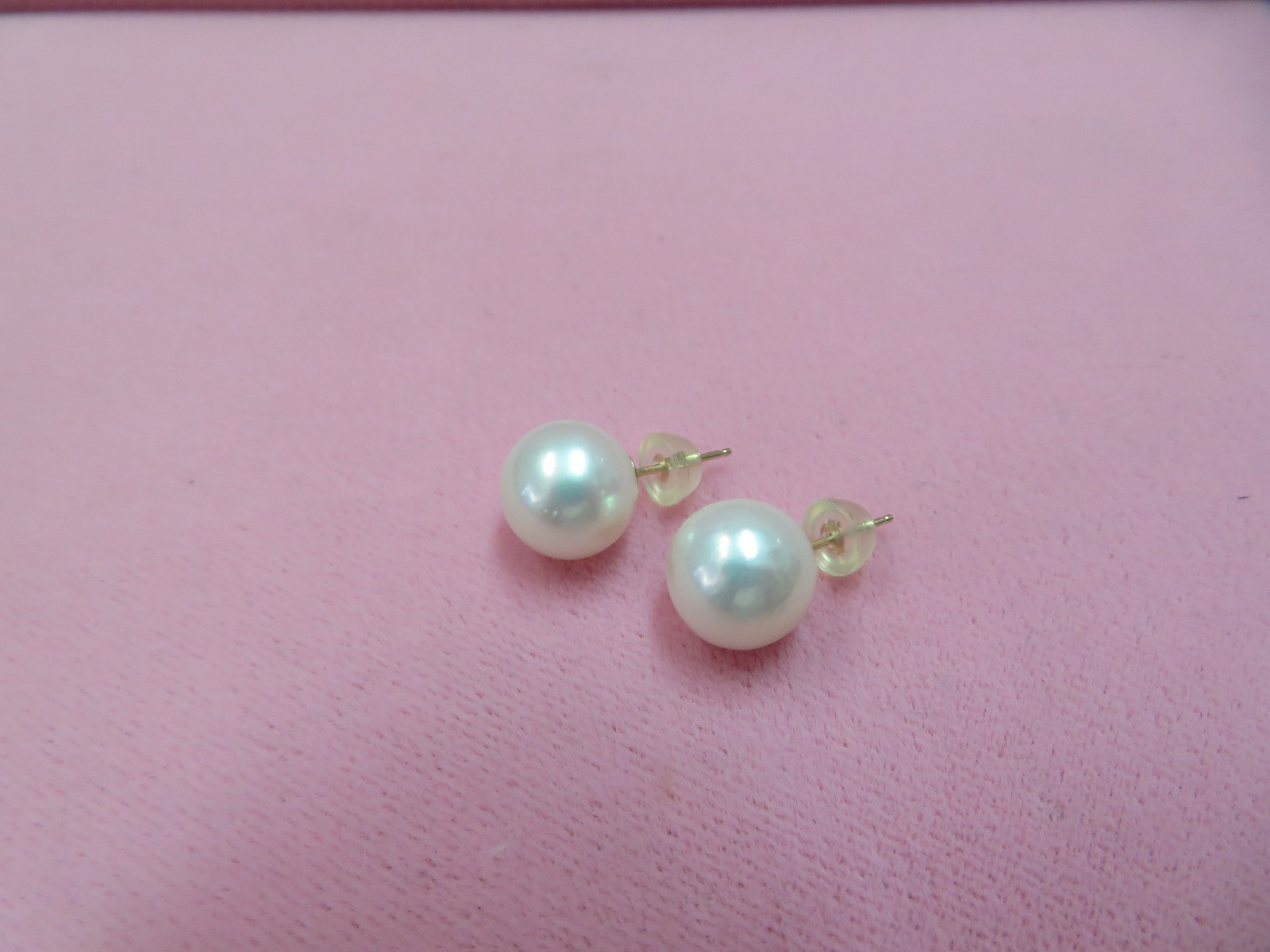 14k Solid Yellow Gold 10mm+ Pearl Stud Earrings 3.17 G (#346)