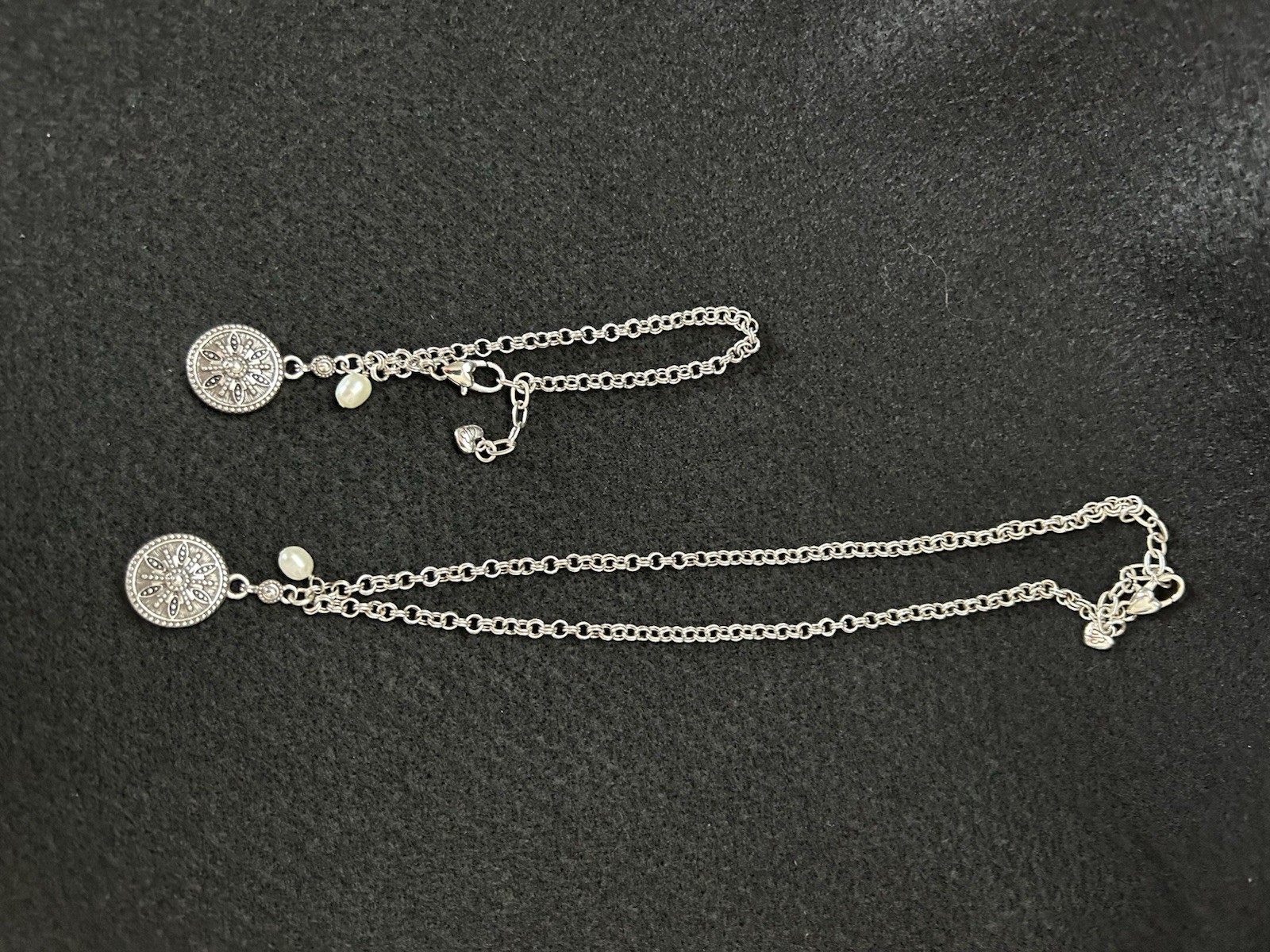 Brighton Silver Tone Necklace & Bracelet with Round Floral Medallion