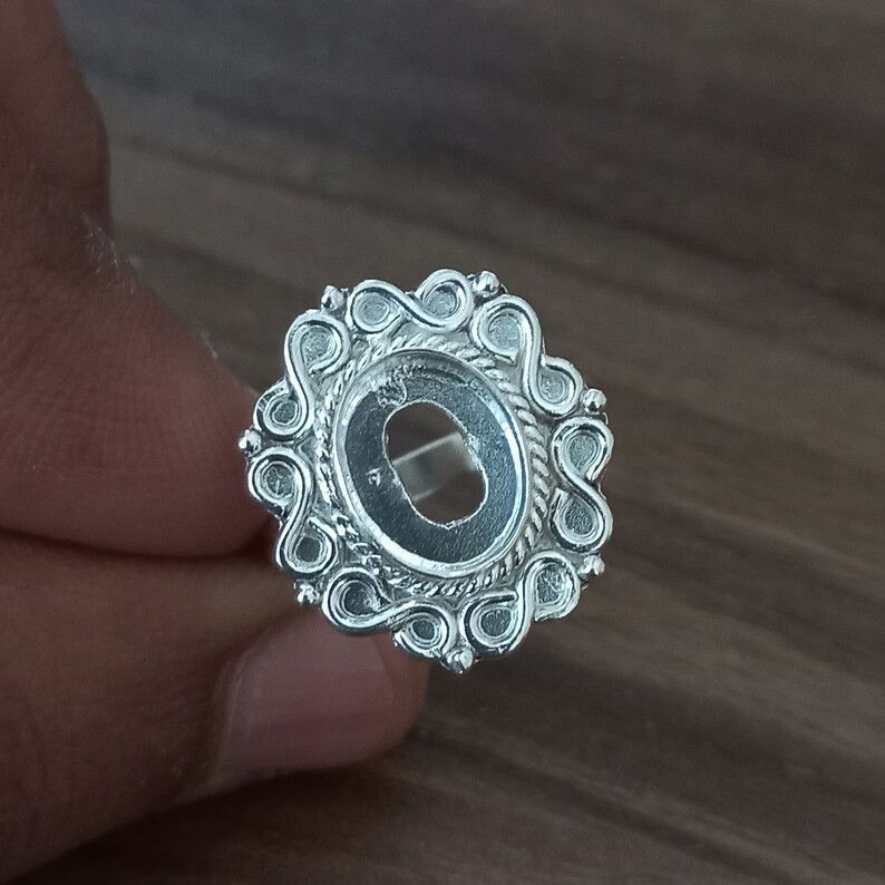925 Sterling Silver 10x12mm Oval Collet Ring Blank DIY Jewelry Setting Handmade