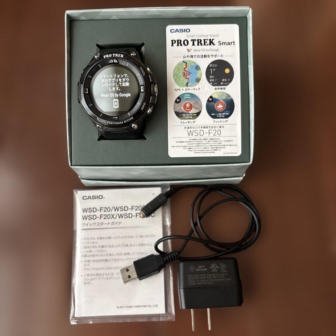 CASIO PRO TREK Smart WSD-F20 GPS Wear OS Watch Black Box Android Used