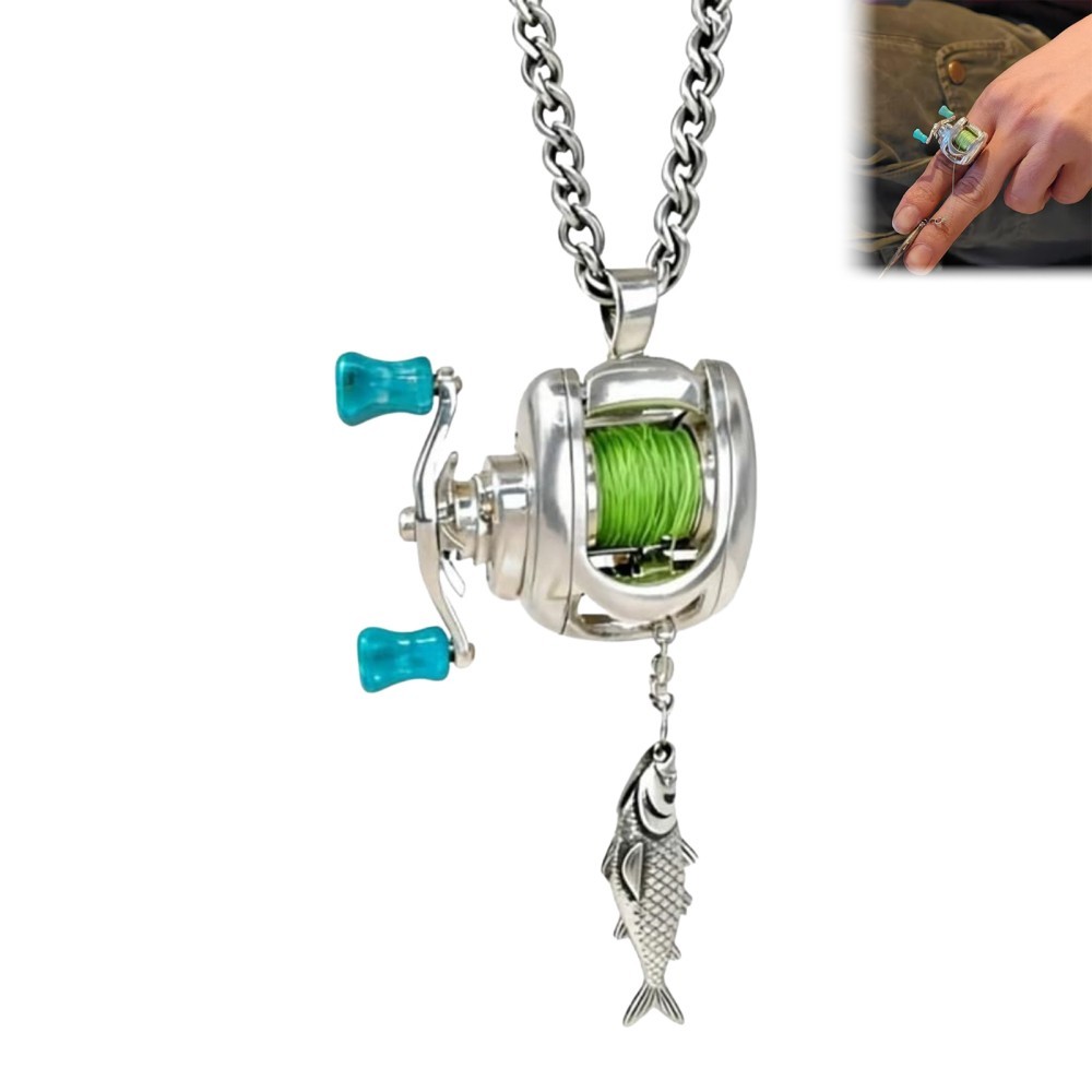 Fishing Reel Necklace Mini Rotating Reel Necklace Angler Jewelry Pendant