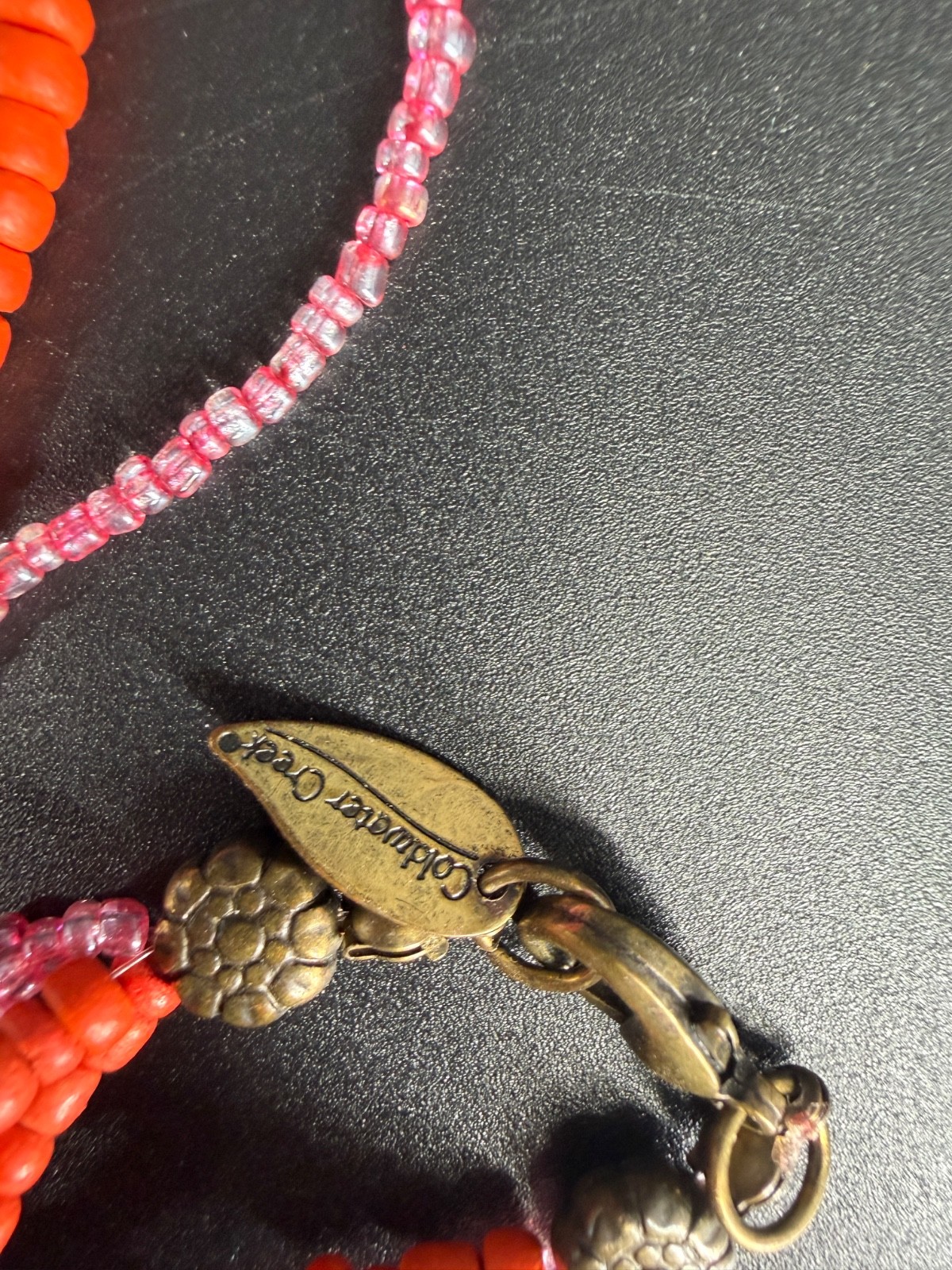Coldwater Creek Orange Dyed Shell Pendant Seed Bead Necklace 29″