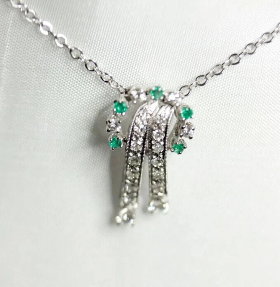 Emerald 0.40Ct Lab Created Diamond Antique Pendant 14K White Gold Finish