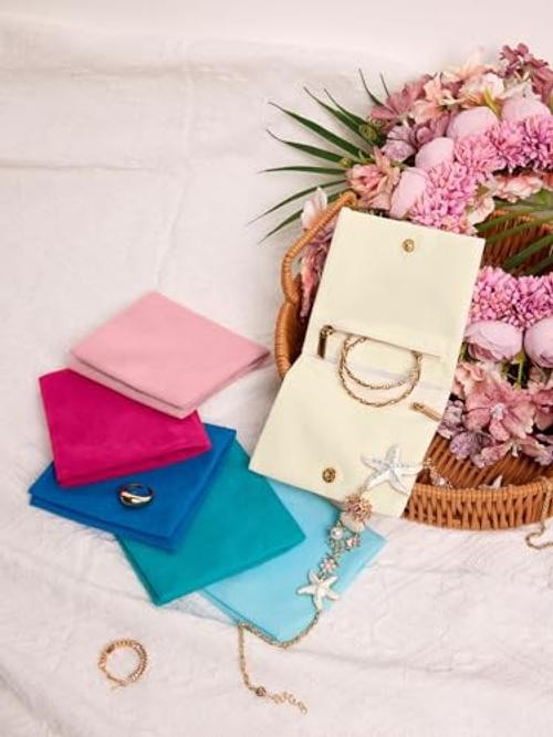 3Pcs Small Jewelry Bags Velvet Zipper Jewelry Organizer Jewelry Rolls Blue