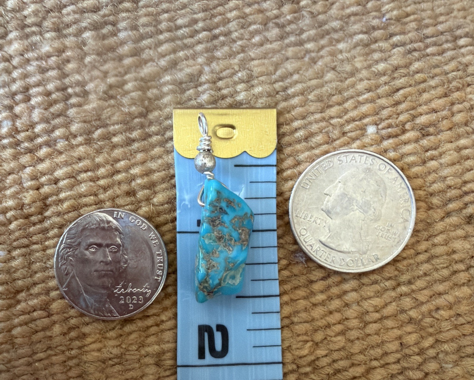 Pendant Genuine Kingman Turquoise Pentagon Sterling Silver Bead – Bale 1 1/2”