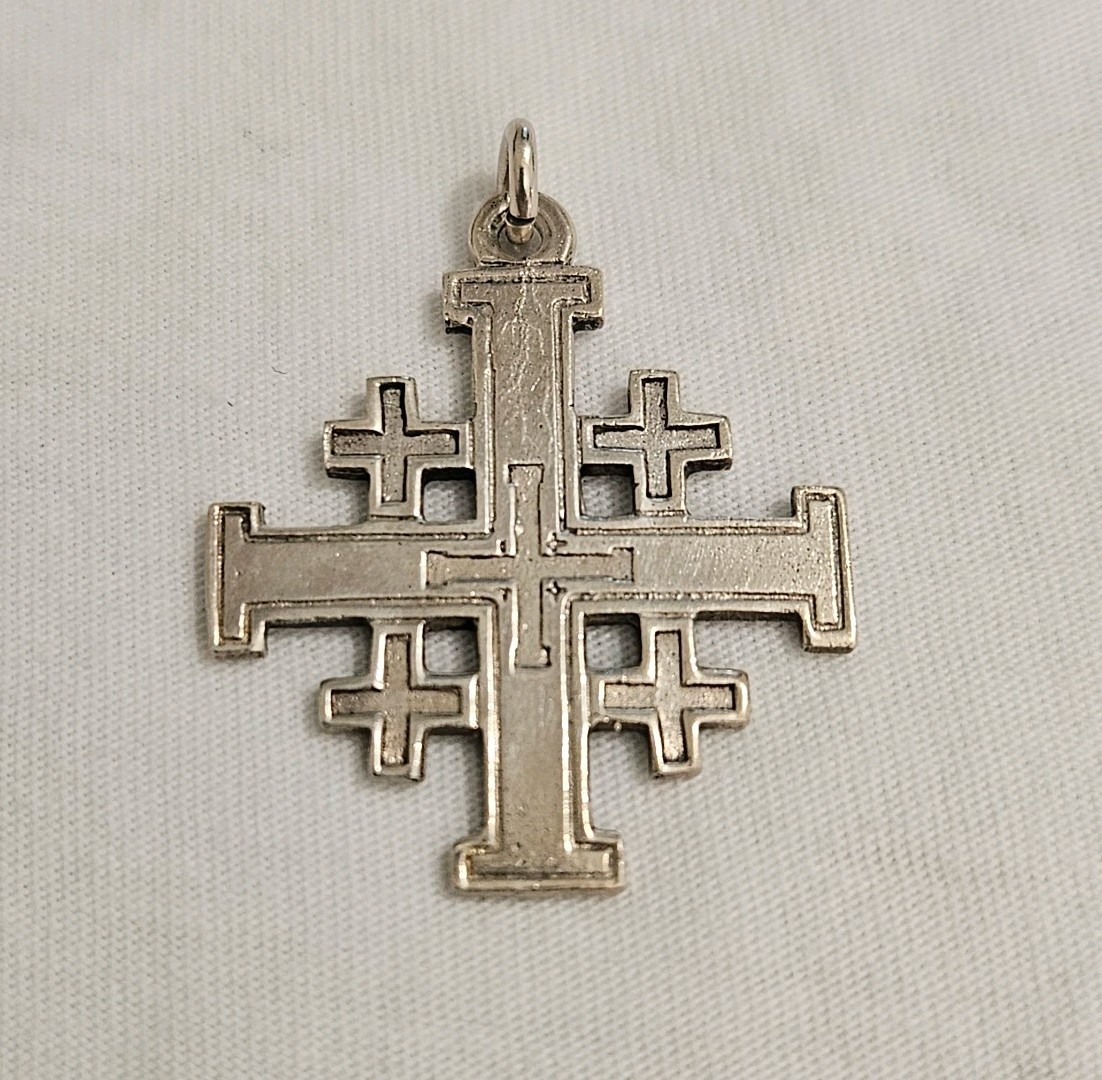 Large STERLING Silver 925 Jerusalem Cross Pendant 1 1/2 X 1 3/16 inches 6.35 grm