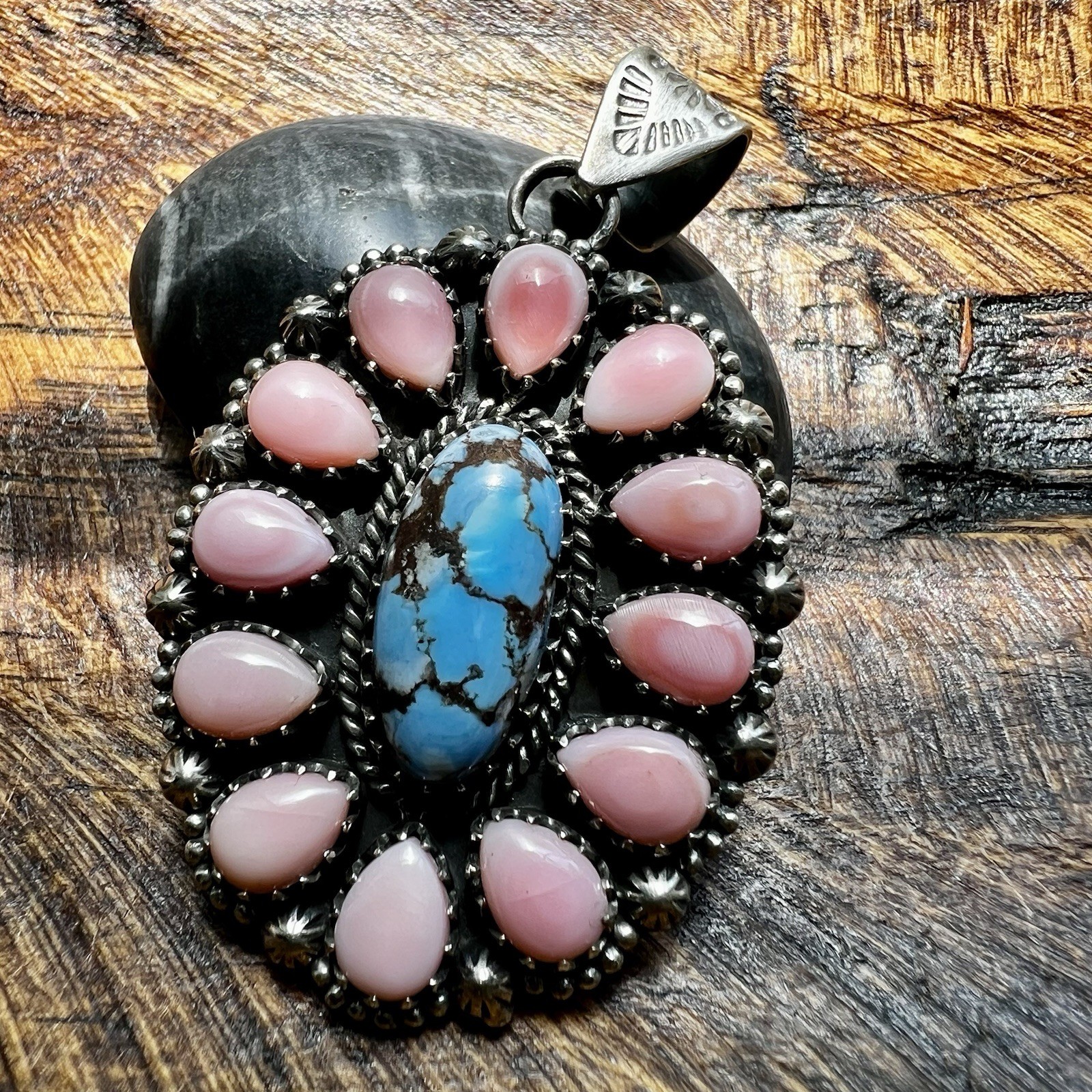 Golden Hills Turquoise Queen Conch Sterling Silver Cluster Pendant 925