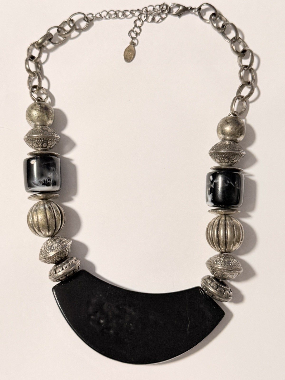 Vintage Chunky Black White Lucite Resin Half Moon Statement Necklace Collar