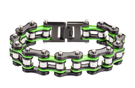 Motorcycle Bike Chain Bracelet Stainless Steel Black and Kawasaki Green Men’s 46